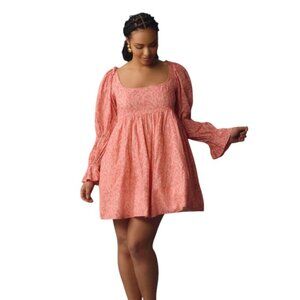 Anthropologie Plus Size Pilcro Long-Sleeve Babydoll Mini Dress, Smocked, 3X,NWT